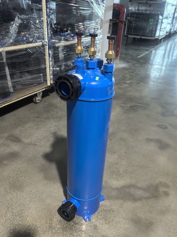 مبادله گرما استخر عمودی MHTA-1.5 با لوله تیتانیوم TA1 و لوله ماندگار در ساختار پوسته PVC برای سیستم های گرمایش استخر