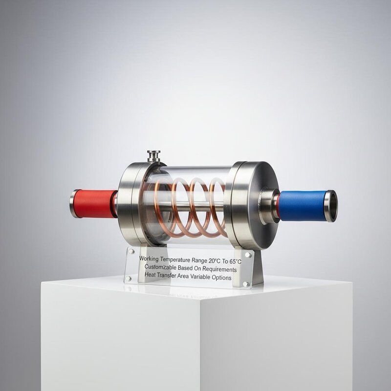مبادله گرما هم محوری با محدوده دمای کار 20°C تا 65°C و منطقه انتقال گرما متغیر برای کاربردهای کم نگهداری
